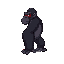 create a sprite of a black gorilla in a crouching idle stance, facing right, with a textured fur pattern, red accents on its face, hands, and feet, set against a plain gray background.