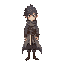 young jrpg style wandering swordsman in grey cloak and japanese swordsman hair style character