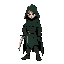 thief rogue with dark green cloak and hood covering face, holding dagger, nes art style