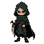 thief rogue with dark green cloak and hood, holding dagger, 8bit