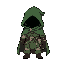 thief rogue in dark green cloak and hood covering face, 8bit rpg fantasy character, simple