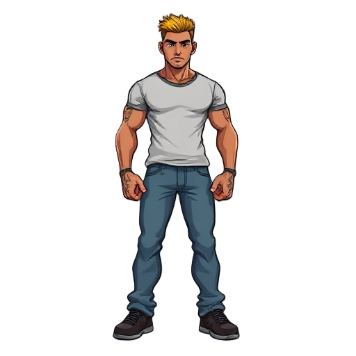 street brawler character with jeans and a t shirt on pixelated
