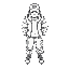 black and white, guy with a cap, puffy jacket, baggy jeans, white sneakers