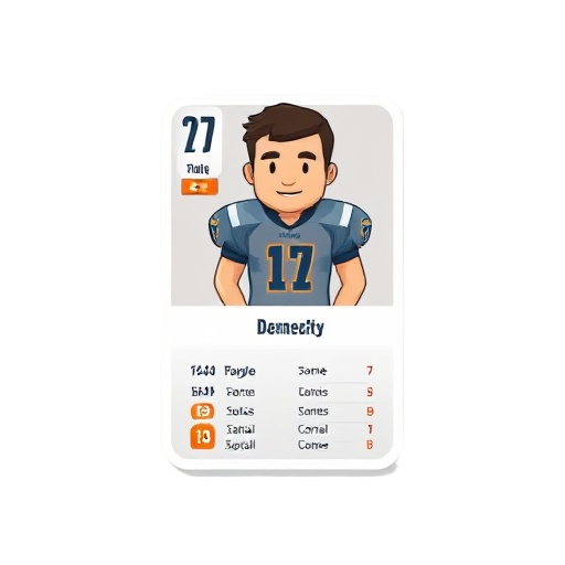 football player card with mannequin-style figure, no face, generic jersey. includes name, position, and stats. clean layout, pastel colors, flat ui style.