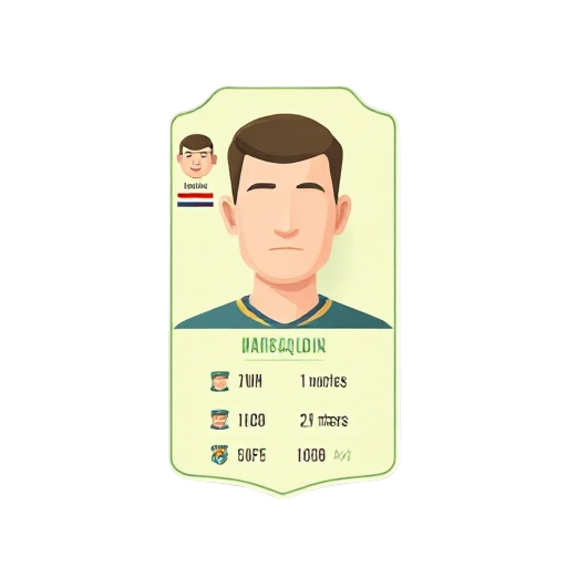 football player card with mannequin-style figure, no face, generic jersey. includes name, position, stats. flat ui style, clean layout, pastel tones, pastel green background.