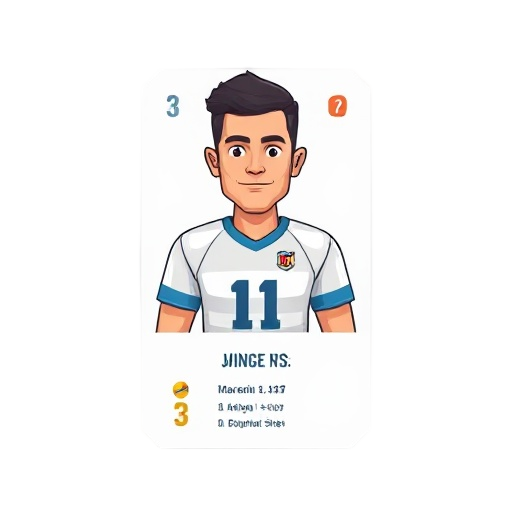 football player card with mannequin-style figure, no face, generic jersey. includes name, position, and stats. clean layout, pastel colors, flat ui style.