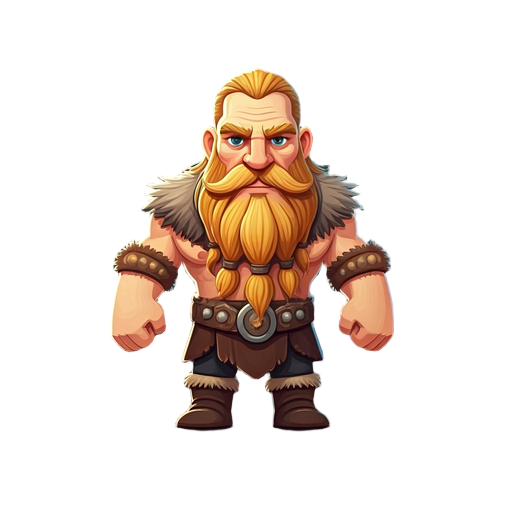 blonde barbarian, strong, long hair, beard, wearing simple cloths.