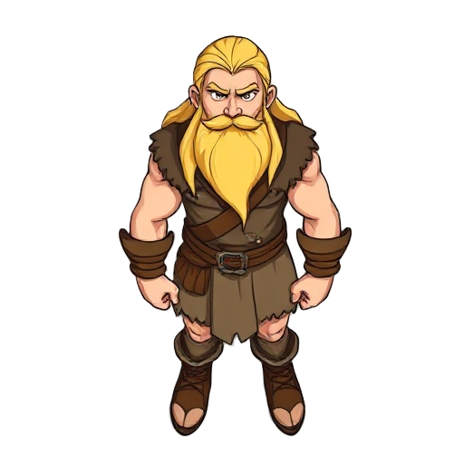 blonde barbarian, strong, long hair, beard, wearing simple cloths, shadow over mystara style.