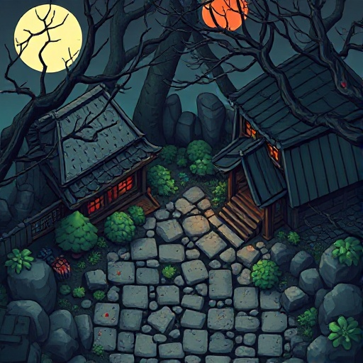 create a japanese horror top down tileset