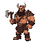 orc, big and strong, side view, holding an axe