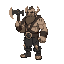 orc, big and strong, side view, holding an axe