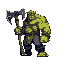 orc, big and strong, side view, holding an axe