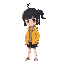 girl,black hair,yellow jacket,black shorts,curly short body,growing,growth,legs growing,