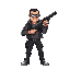 a full body view of a delinquent with a gun