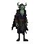 medieval   tall lich green eyes demonic long torn cape   with a clear walking posture. designed for a retro style farm simulation game.