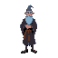 medieval  powerful blue elder wizard  with a clear walking posture. designed for a retro-style farm simulation game.