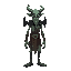 medieval  tall lich green eyes demonic  with a clear walking posture. designed for a retro style farm simulation game.