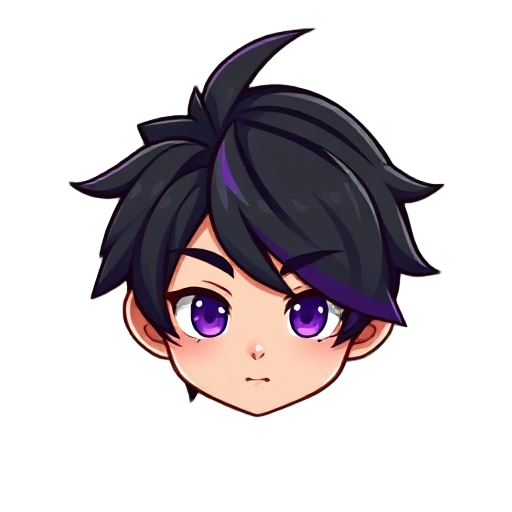 an emo guy with black hair with purple streak