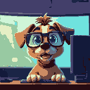 dog with wide face wearing glasses within a computer screen