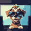 dog with wide face wearing shades. make the frame of the artwork look like a computer screen