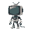 cute kawai robot character with oversized tv screen as a head and a brain under a dome on top of the tv. small torso and short legs. cable tentacles.