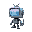 cute kawai robot character with oversized tv screen as a head and a brain under a dome on top of the tv. small torso and short legs. cable tentacles.