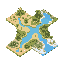 generate a tilemap with 3 different biomes (desert, jungle, plains, tundra) that include rivers, lakes, trees, rocks, sand, sea, snow. each tile should be done in 8x8 and should be cohesive