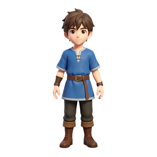 a young teenage male jrpg protagonist, in a blue tunic