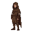 right side view of a medieval man in brown cape and hood