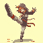 a woman in a hood giving a kick