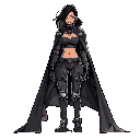 full body badass asian cyberpunk woman wearing a cape.