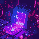 digital memory fragments leaking from corrupted data core, neon particles