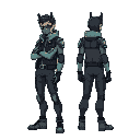 trader cyberpunk, ghost in the shell style, side view