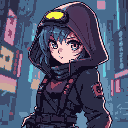 a cyberpunk woman in hood ghost in the shell style