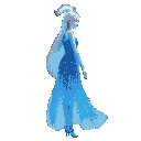 side view of a towering female figure in a flowing holographic dress made of cascading data streams. her skin is pale with circuit-like patterns glowing beneath. long, white hair floats upward as if i