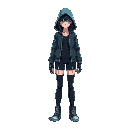 cyberpunk woman with a jacket hood in the anime style of ghost in the shell. 