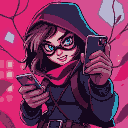 hacker woman dangerous in hood with a phone