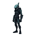 cyberpunk game evil character, ghost in the shell style, side view