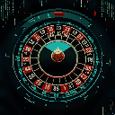 a corrupted digital roulette wheel with matrix-style numbers and glitch effects