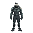 cyberpunk game boss human, ghost in the shell style, side view