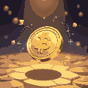 a quantum coin spinning in mid-air, half materialized, half digital, with probability waves