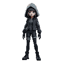 cyberpunk woman with a jacket hood,  atlantis' disney cartoon style character