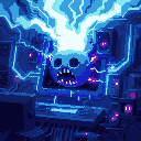 glowing energy being extracted from a corrupted digital interface