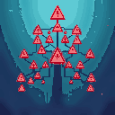 binary tree structure exponentially multiplying with red warning symbols