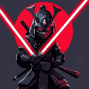 cyberpunk samurai with red katana light saber, ghost in the shell style