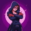 a cyberpunk woman in hood defending itself from an attack with her arms crossed comic book illustration