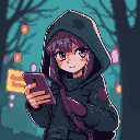 hacker girl in hood with a phone