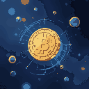 a quantum coin spinning in mid-air, half materialized, half digital, with probability waves