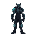 cyberpunk game boss, ghost in the shell style, side view