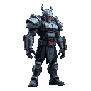 cyberpunk game boss, ghost in the shell style, side view